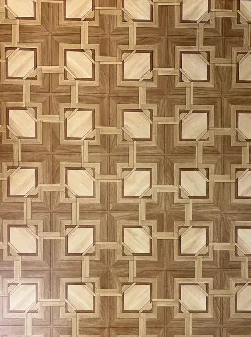 Intarziás parketta mintájú tekercses vinyl padló 200 cm-es / beige-barna