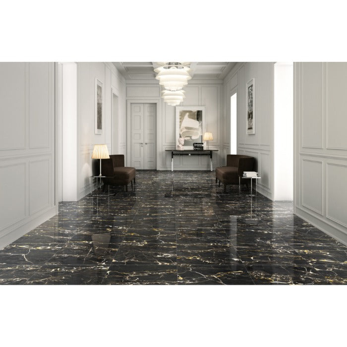 JEWELS-X BLACK GOLD 120x278- A csempe egy merész és elegáns választás, amely azonnal különleges és luxus hangulatot varázsol bármely térbe.
