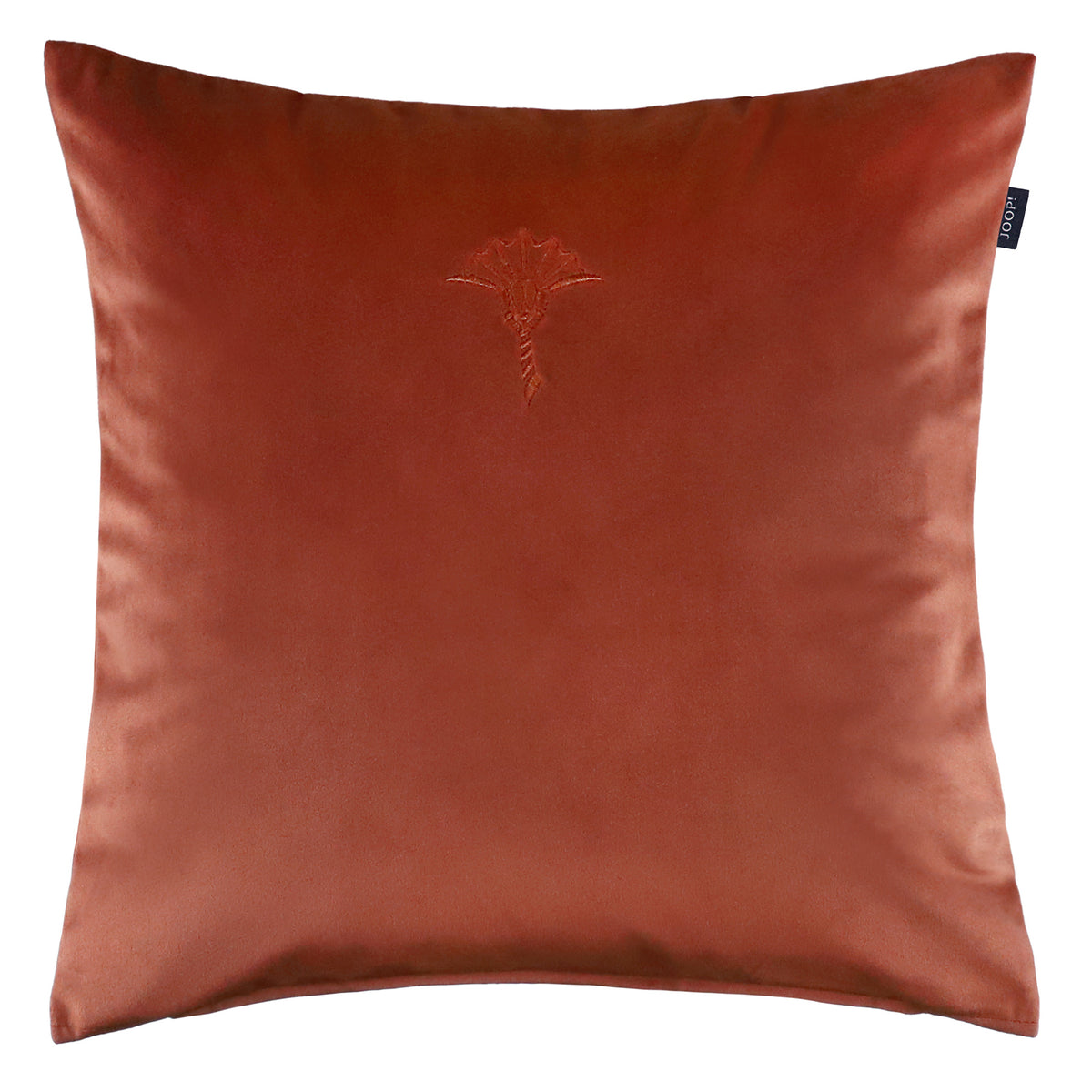 JOOP! Cozy terrakotta rozsdavörös bársonyhatású díszpárnahuzat 40x40 cm, színazonos hímzett búzavirágmotívummal és prémium JOOP! részletekkel
