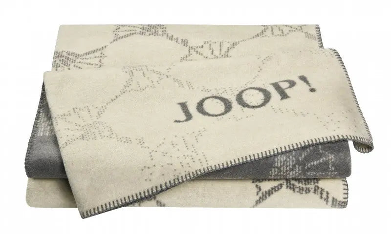 Joop! Cornflower double ecru-graphit pléd 150x200 / fehér