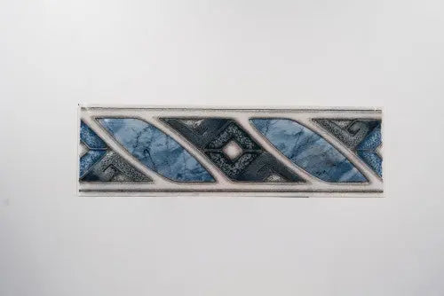 Kék márványos listello geometriai formákkal 6x20 / kék