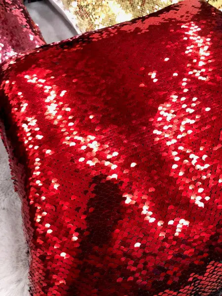 Magic piros-kék flitteres díszpárna huzat 40x40 / piros-bordó