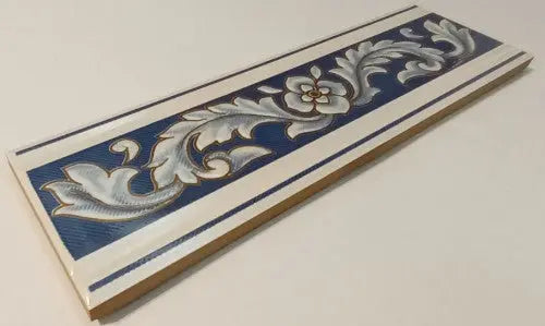 Selymesen fénylő dekor kék mintával/Damasco 6x20 / kék