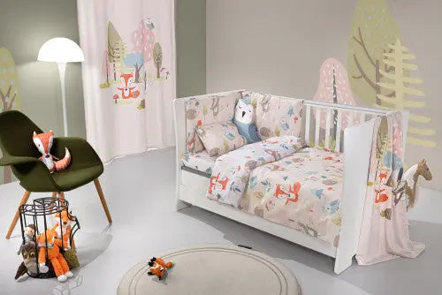 Timber pudra erdei állatkás ágynemű szett 3 darabos szett / rózsaszín-lila