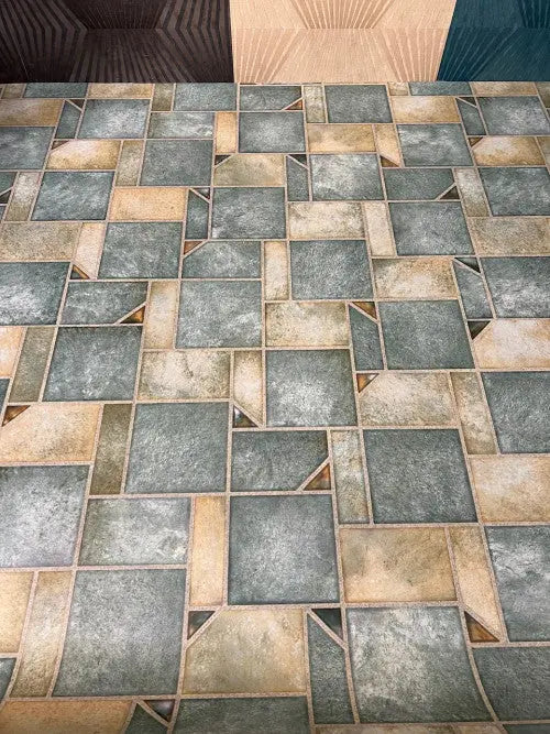 Zöld geometriai mintás tekercses vinyl padló 150 cm-es / zöld