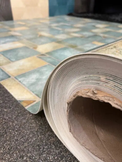 Zöld geometriai mintás tekercses vinyl padló 150 cm-es / zöld