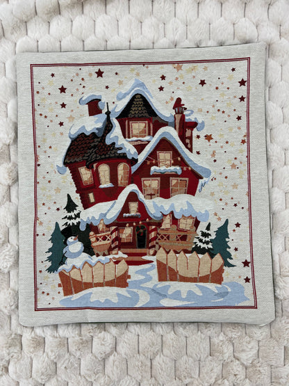 Díszpárna huzat karácsonyi házikós