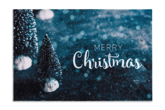 Karácsonyi Merry Christmas kék fák- lábtörlő Szőnyegszalon Szőnyegszalon
