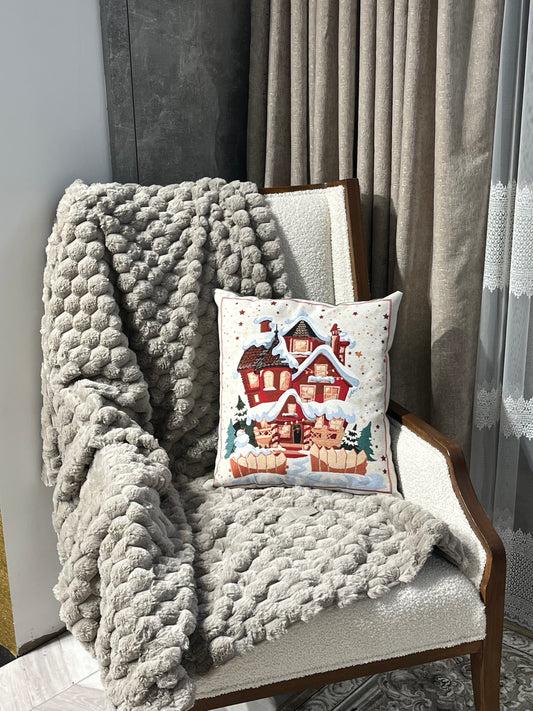 Díszpárna huzat karácsonyi házikós