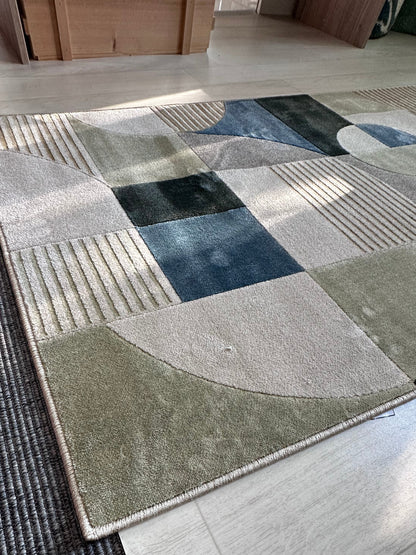 Circle kék modern geometriai mintás belga szőnyeg 