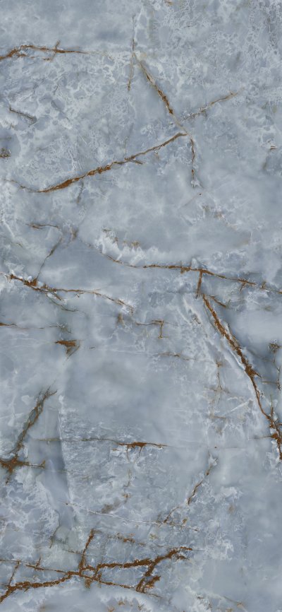 HPM2 ONICE AZZURO SHINE- 120x260- A mély azúr kék  nyugalmat áraszt, a fehér a tisztaságot és az új kezdetet jelképezi; a nagy magasfényű csempe felülete változó megjelenést ad.