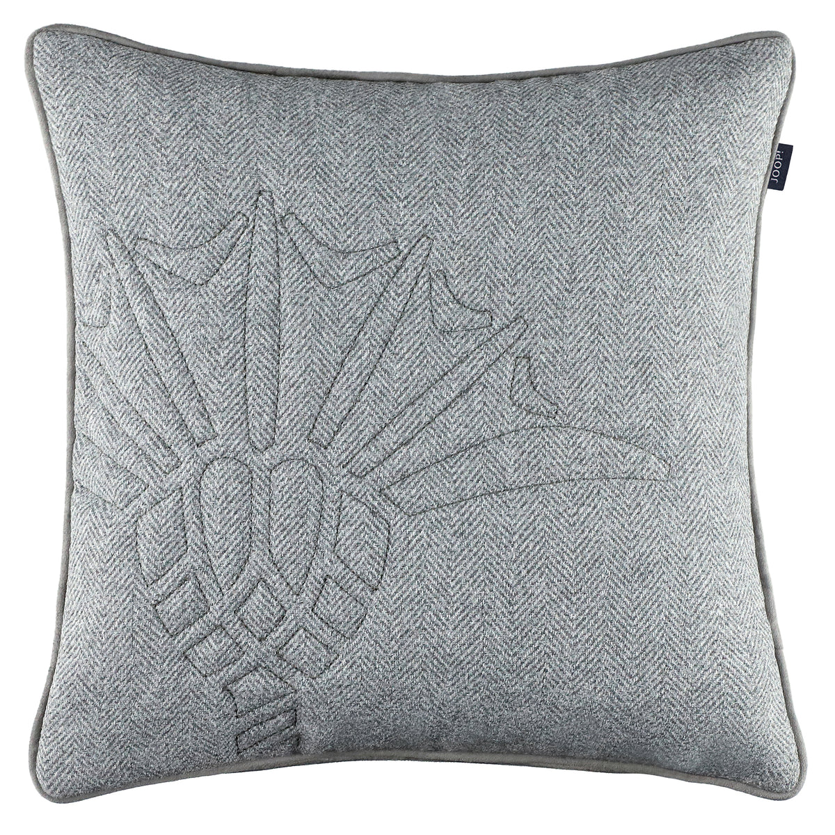JOOP! Herringbone szürke díszpárnahuzat 40 × 40 cm – elegáns, hímzett búzavirágmintás párnahuzat Joop! Szőnyegszalon