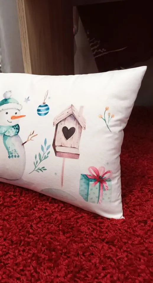 Karácsonyi Frosty díszpárna huzat 30x50 / fehér