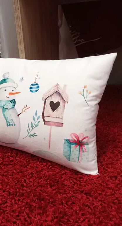 Karácsonyi Frosty díszpárna huzat 30x50 / fehér
