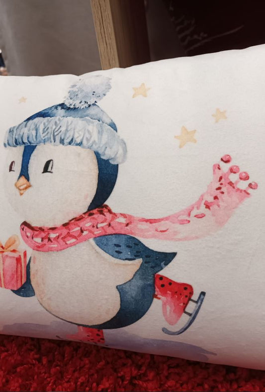Karácsonyi Pingu díszpárna huzat 30x50 / fehér