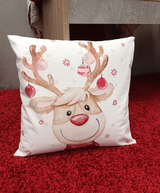 Karácsonyi Rudolf díszpárna huzat 40x40 / fehér
