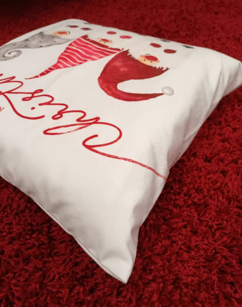 Karácsonyi piros manók díszpárna huzat Szőnyegszalon Szőnyegszalon