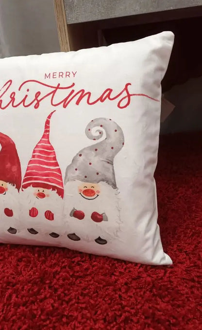 Karácsonyi piros manók díszpárna huzat 40x40 / fehér