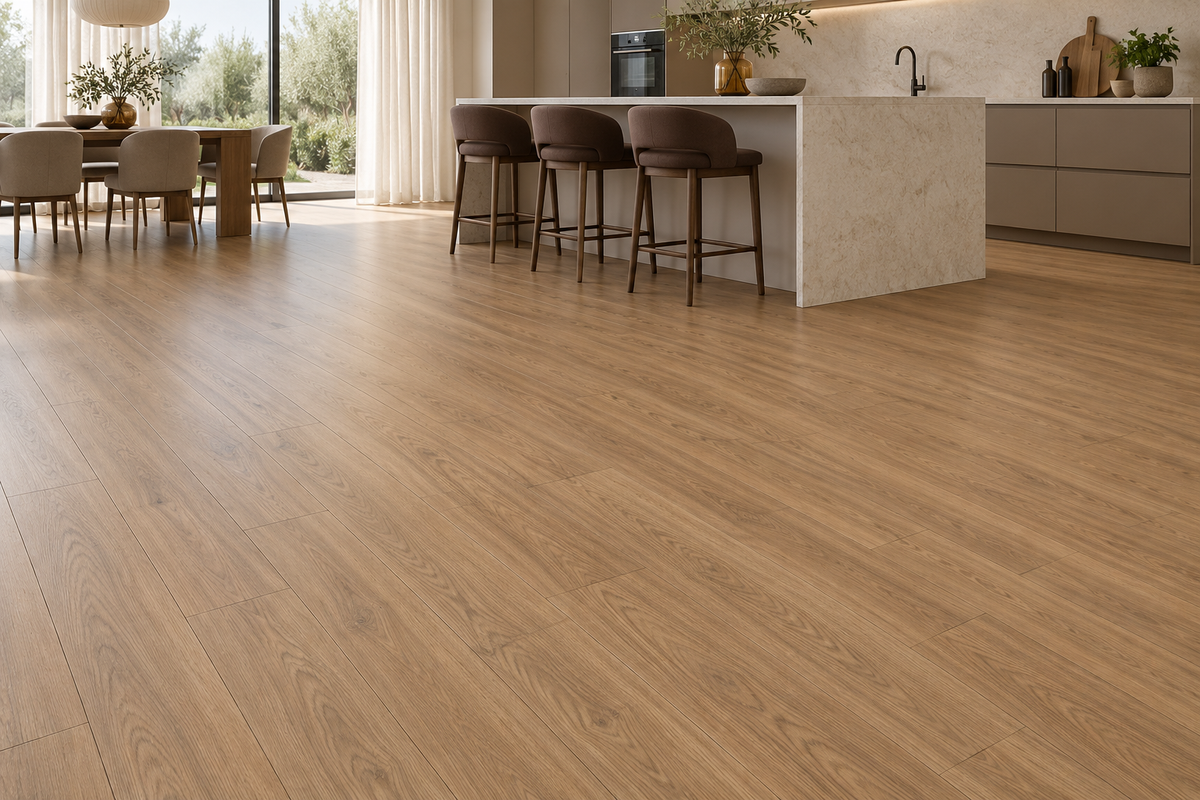 Konor Caramel Gerbil Oak -laminált padló Szőnyegszalon Szőnyegszalon
