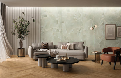 ONYCE-X ON06 EMERALD 120x278; Elegáns, onyx kőhatású burkolat, amely smaragdzöld árnyalataival különleges és luxus hangulatot teremt bármely térben