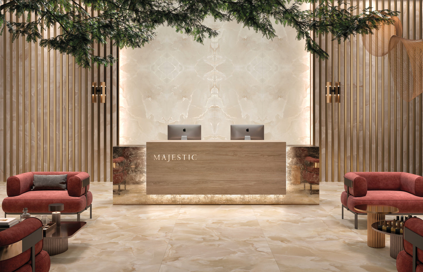 ONYCE CHAMPAGNE 120x278 - bézs árnyalatú csempe elegáns kagylóhatású mintázatával harmonikus, nyugodt hangulatot teremt, miközben egységes felületet ad és optikailag tágítja a teret.