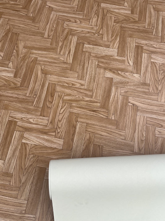 Tölgyfa halszálka mintázatú tekercses vinyl padló 200 cm-es / beige-barna