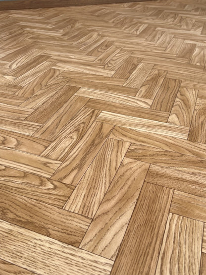 Tölgyfa halszálka mintázatú tekercses vinyl padló 200 cm-es / beige-barna