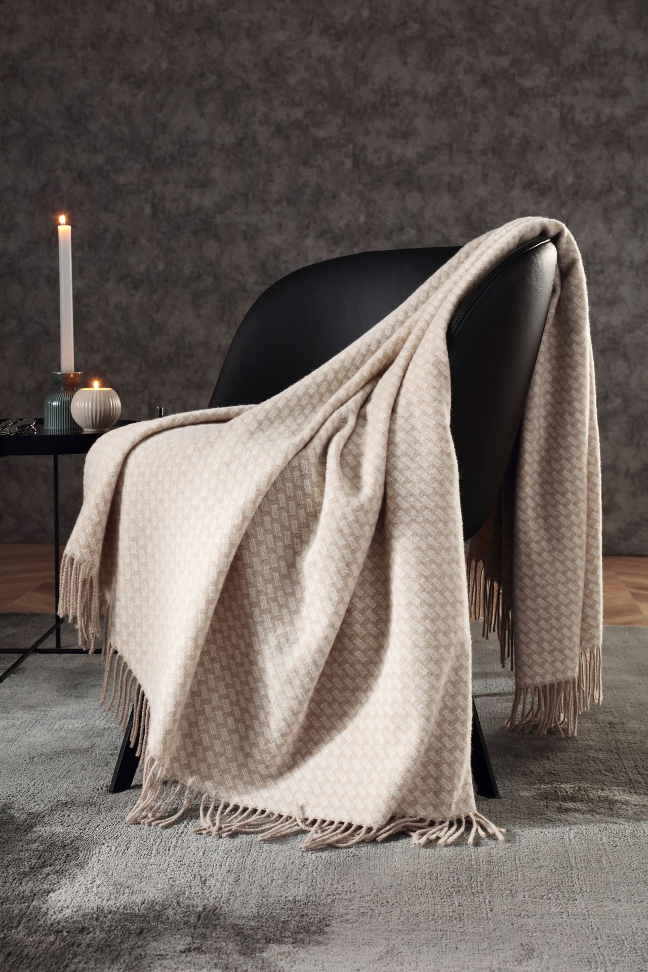 Vivo beige színű valódi kasmír/gyapjú pléd 130x170 / beige-barna