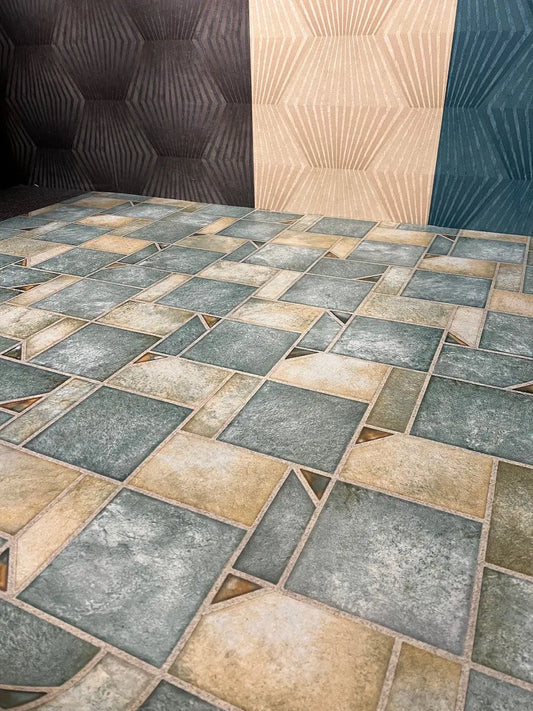 Zöld geometriai mintás tekercses vinyl padló 150 cm-es / zöld