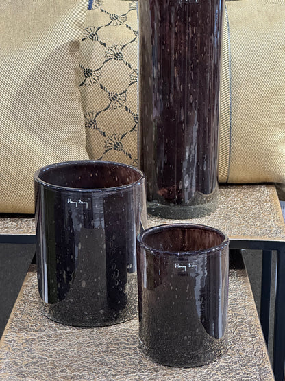 kezzel_keszitett_uveg_vaza_pipe_cylinder  forma brunette barna