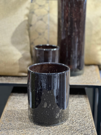 kezzel_keszitett_uveg_vaza_pipe_cylinder  forma brunette barna